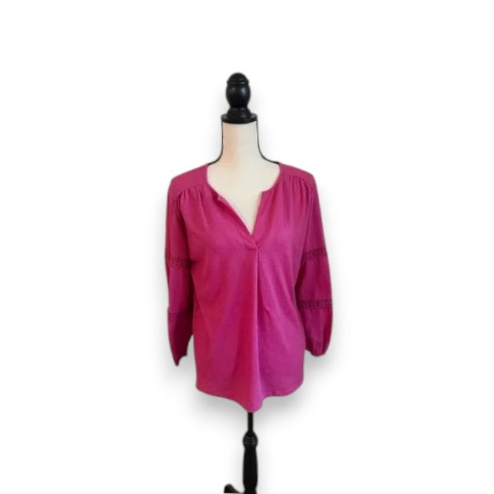 Como Blu Pink Relaxed Long Sleeve Blouse with V-Neck